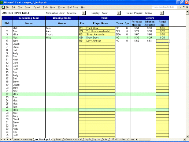 Draft Buddy - Auction Input Tab