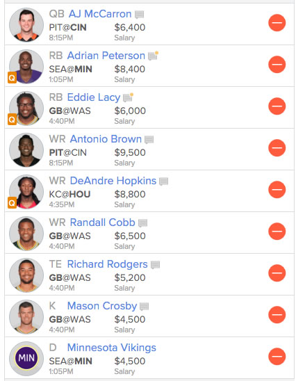 Week 18 FanDuel Lineup