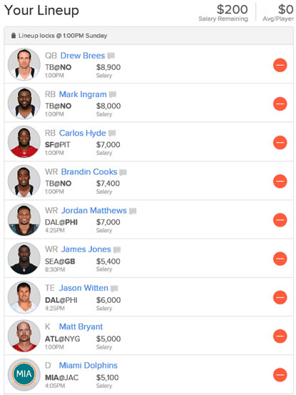 FanDuel Lineup Week 2