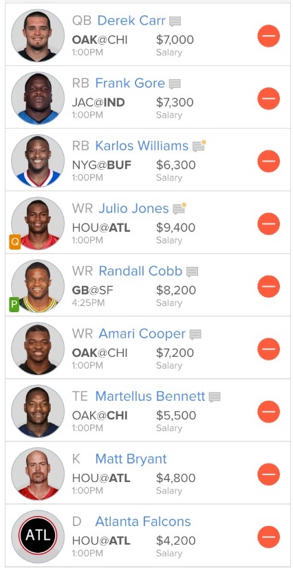 FanDuel Lineup Week 4