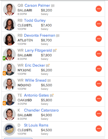 FanDuel Lineup Week 7